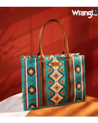 WG2203-8119 TQ Wrangler Southwestern Pattern Dual Sided Print Canvas Wide Tote 