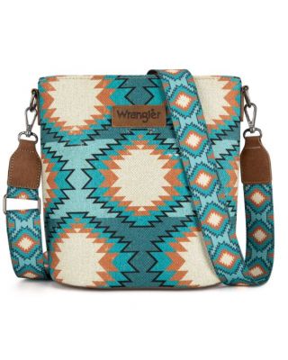 WG221-8360 TQ Wrangler Aztec Distressed Print Dual Sided Print CrossbodY