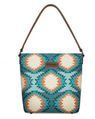 WG221-918 TQ Wrangler Aztec Distressed Print Dual Sided Print Hobo Bag/Crossbody