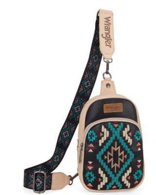 WG2214-210 BK Wrangler Southwestern Embroidered Sling Bag 