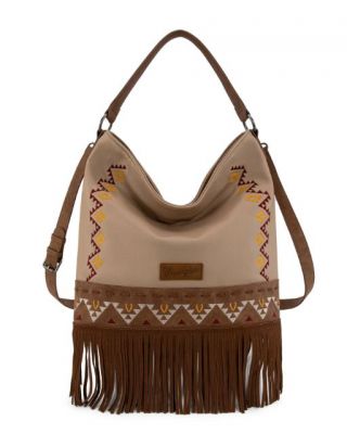 WG233-2001 TN Wrangler Aztec Embroidered Fringe Large Hobo/Crossbody BaACK
