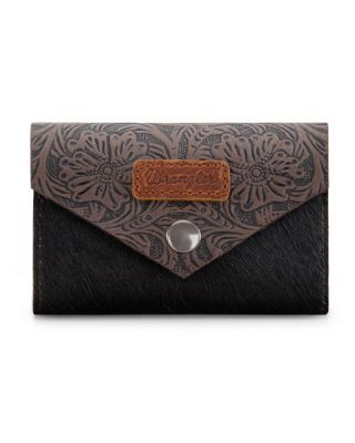 WG224-W070 CF Wrangler Genuine Hair-On Cowhide Floral Tooled Wallet
