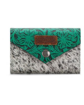 WG224-W070 TQ Wrangler Genuine Hair-On Cowhide Floral Tooled Wallet