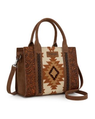 WG226-8120 BR Wrangler Tooled Aztec Pattern Print Concealed Carry Tote