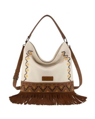 WG233-2001 BG Wrangler Aztec Embroidered Fringe Large Hobo/Crossbody BaACK