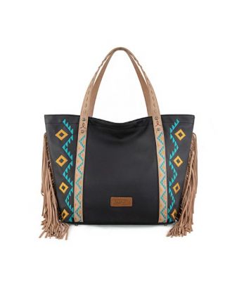 WG233-2002 BK Wrangler Aztec Embroidered Large Tote BaG