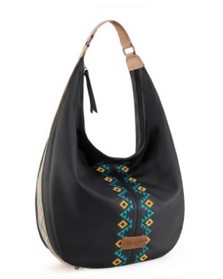 WG233-3027 BK Wrangler Aztec Embroidered Large Hobo Bag