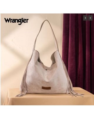 WG239-9182 BG Wrangler Fringe Floral Tooled Hobo Bag