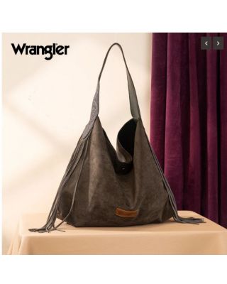 WG239-9182 GN Wrangler Fringe Floral Tooled Hobo Bag