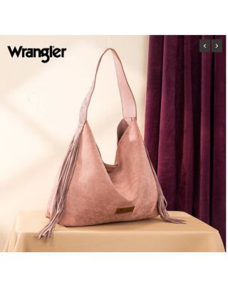 WG239-9182 PK Wrangler Fringe Floral Tooled Hobo Bag