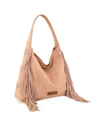 WG244-9182 PK Wrangler Fringe Studded Hobo Bag