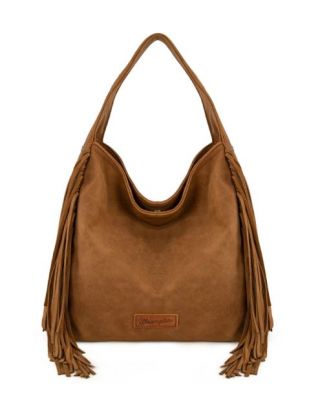 WG244-9182 BR Wrangler Fringe Studded Hobo Bag