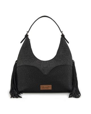 WG265-3027 BK Wrangler Fringe Floral Tooled Hobo Bag