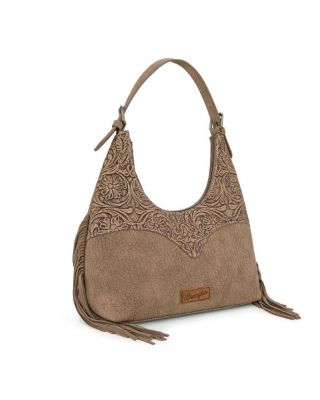WG265-3027 KH Wrangler Fringe Floral Tooled Hobo Bag