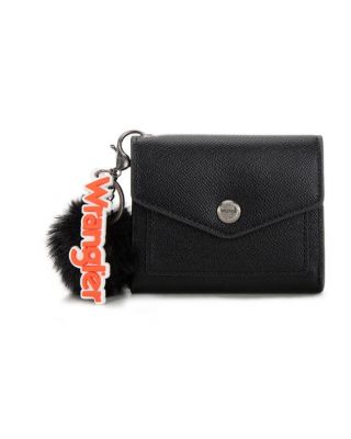 WG274-W079 BK Wrangler Tri-Fold Wallet with Keyring Pom Pom