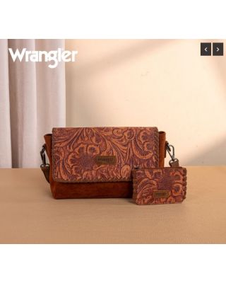 WG277-236BR Wrangler Vintage Floral Printed Crossbody Bag with Small Pouch