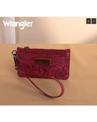 WG227-W075BD Wrangler Vintage Floral Velvet Printed Mini Zip card Case Wristlet