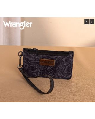 WG227-W075BK Wrangler Vintage Floral Velvet Printed Mini Zip card Case Wristlet