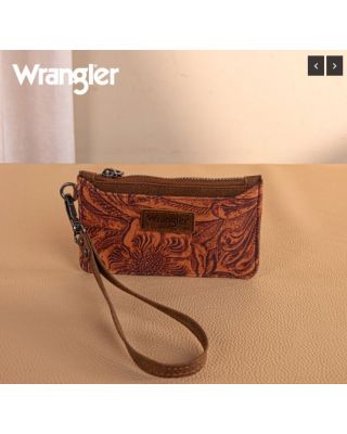 WG227-W075BR Wrangler Vintage Floral Velvet Printed Mini Zip card Case Wristlet