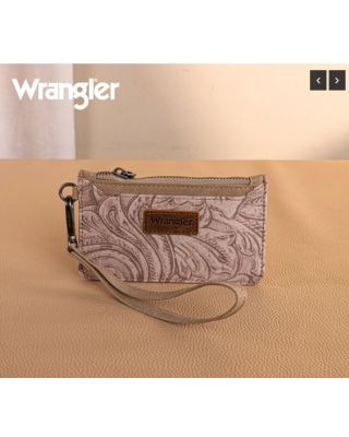 WG227-W075KH Wrangler Vintage Floral Velvet Printed Mini Zip card Case Wristlet