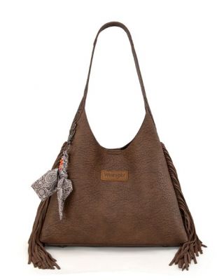 WG279-9182CF Wrangler Fringe Floral Tooled Hobo Bag