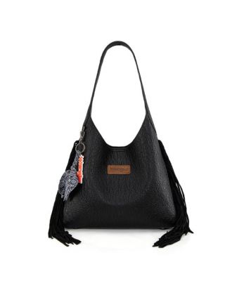 WG279-9182BK Wrangler Fringe Floral Tooled Hobo Bag
