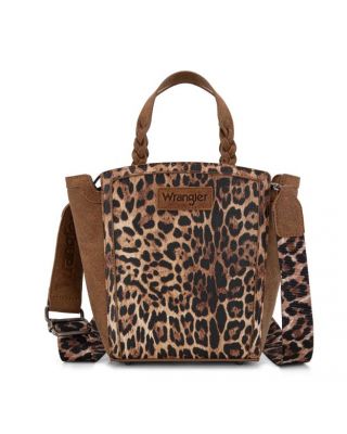 WG296-8014BR Wrangler Leopard Print Braided Handle Tote/Crossbody