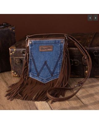 WG44-8360 CFA  Wrangler Leather Fringe Jean Denim Pocket Crossbody