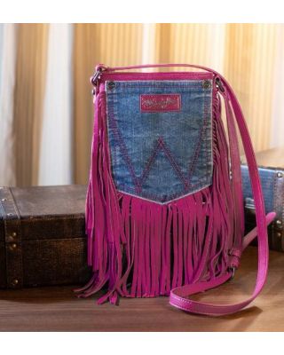 WG44-8360 PK Wrangler Leather Fringe Jean Denim Pocket Crossbody