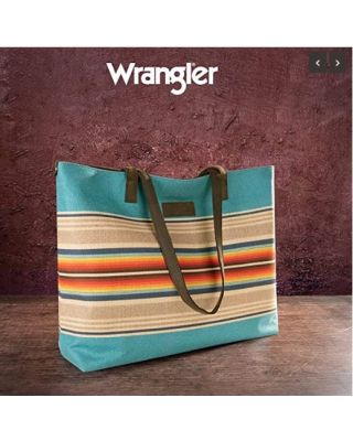 WG53-8112 TQ Wrangler Aztec Pattern Dual Sided Print Canvas Tote Bag 