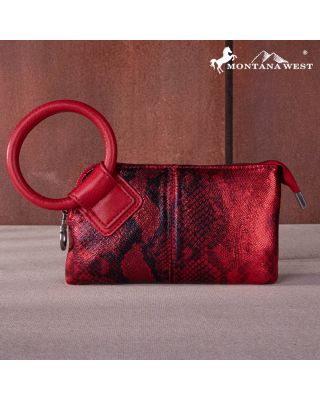 MW1260-A181 RD Montana West Genuine Hair-On Cowhide Ring Handle Wristlet Clutch Bag