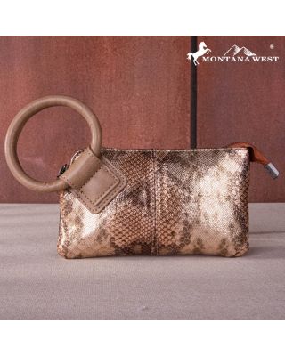 MW1260-181 BZ Montana West Snake Print Ring Handle Wristlet Clutch Bag