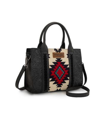 WG226-8120 BK Wrangler Tooled Aztec Pattern Print Concealed Carry Tote