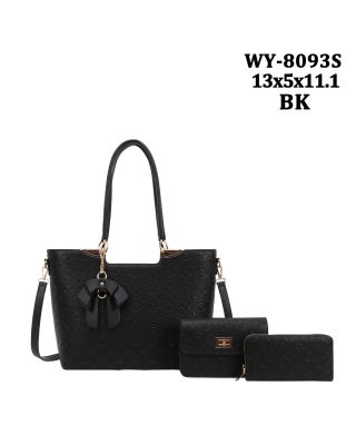 WY-8093S BK FASHION HANDBAG 3PC SETS