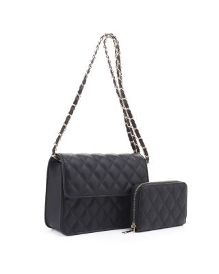 XB20141 BK QUILT CROSBODY BAG WITH WALLET