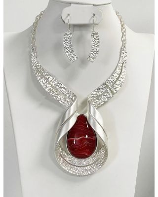 YNE4024 RD SLIVER NECKLACE SET