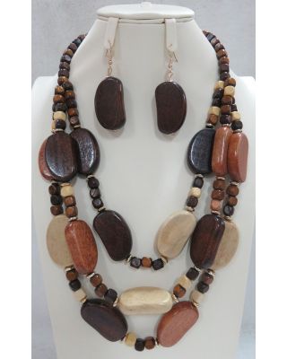 YNE4038 BN WOOD NECKLACE SET