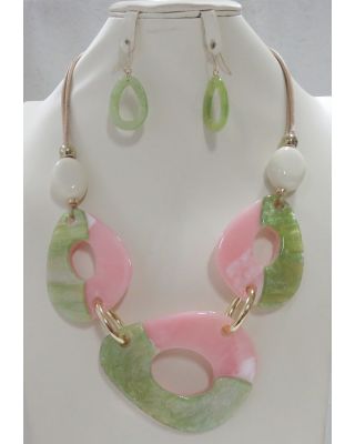 YNE5904 PG PINK/GREEN NECKLACE SET