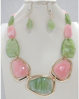 YNE5096 PG PINK/GREEN NECKLACE SET