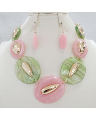 YNE5097 PG PINK/GREEN NECKLACE SET