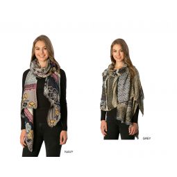 CS7235/GRY FLOWER&COLOR BLOCK OBLONG SCARF